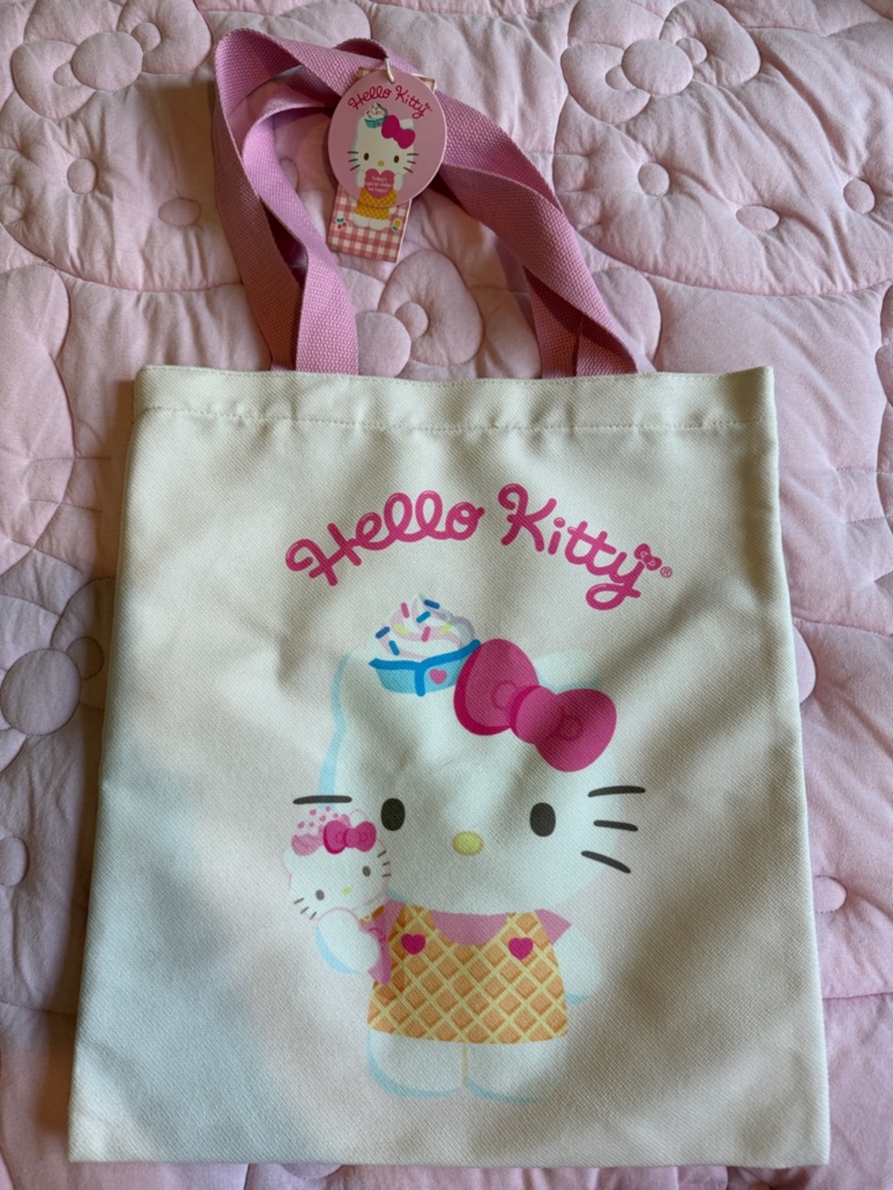 Hello Kitty Pink & Cream Kids Tote Bag with Ice Cream Design